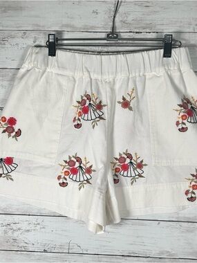 Free People Strada Embroidered White  Twill Pull On Shorts NEW S